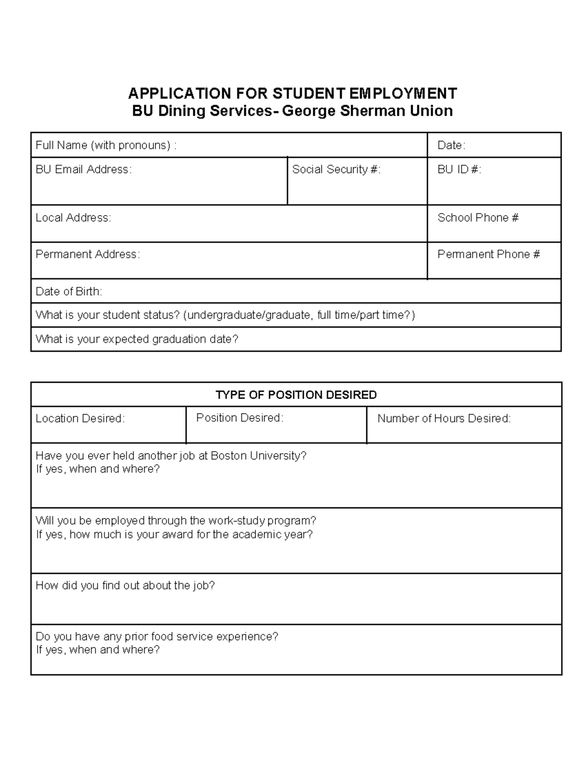 Spring 2023 Master Application - APPLICATION FOR STUDENT EMPLOYMENT BU ...