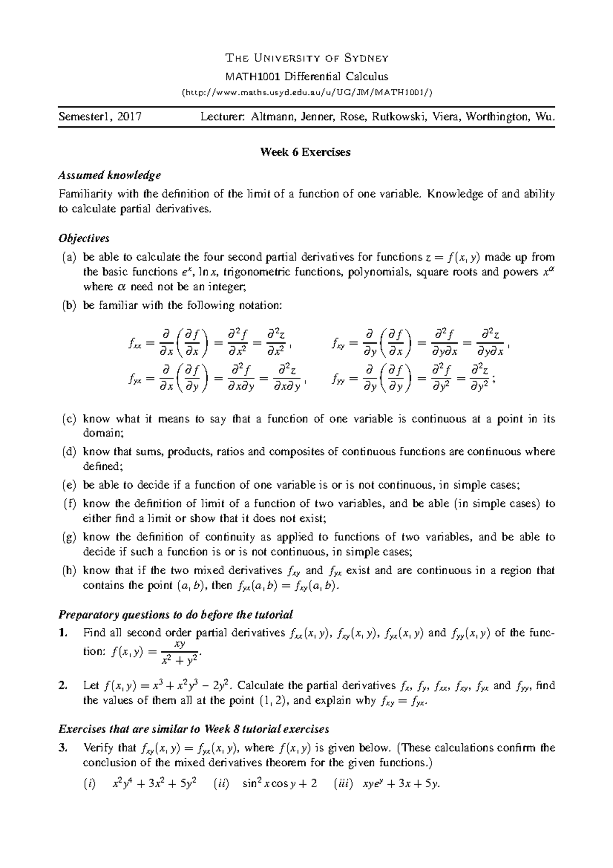 M1001e06 - Week 6 - The University Of Sydney MATH1001 Differential ...