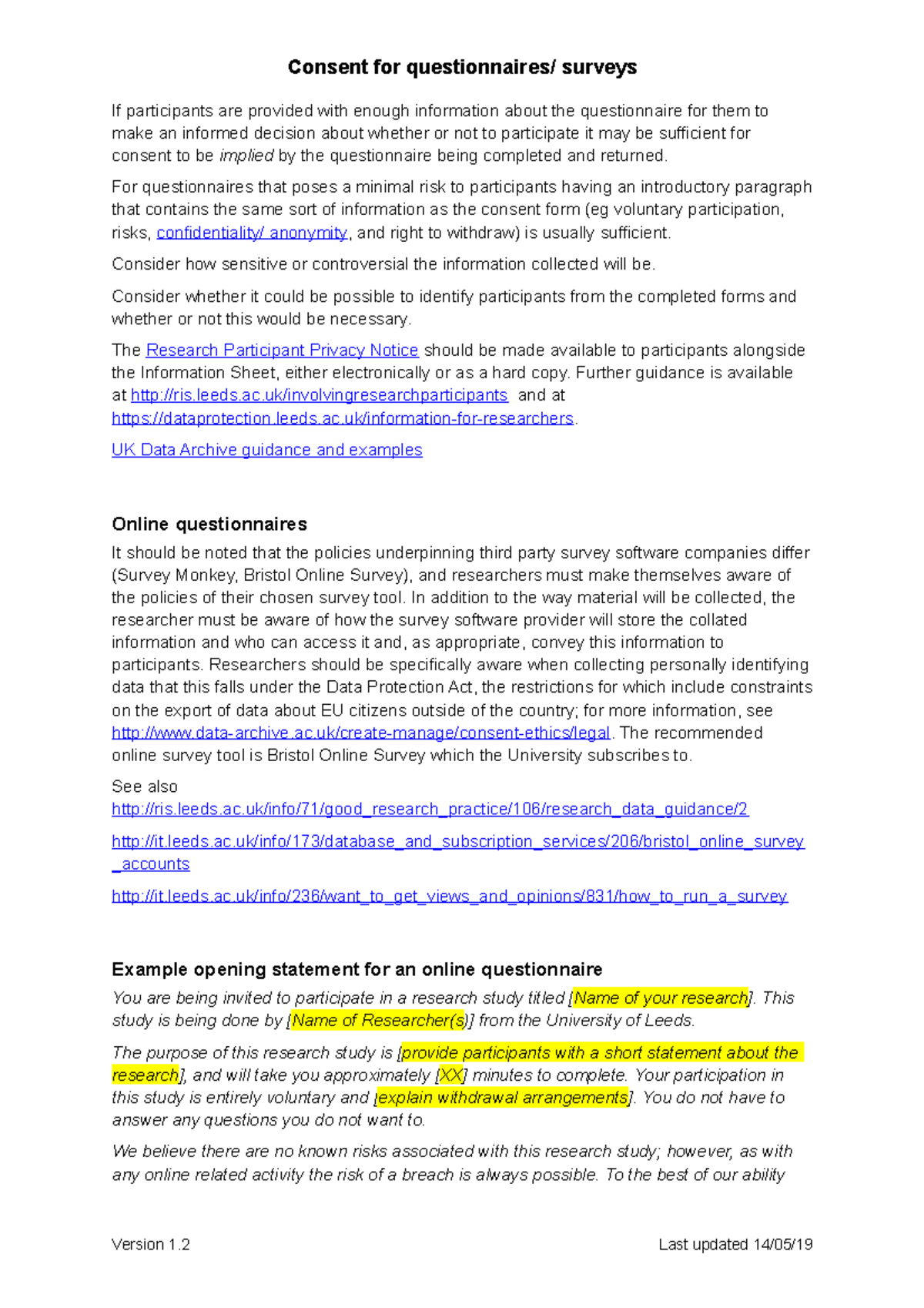 Consent for questionnaires and surveys - Consent for questionnaires ...