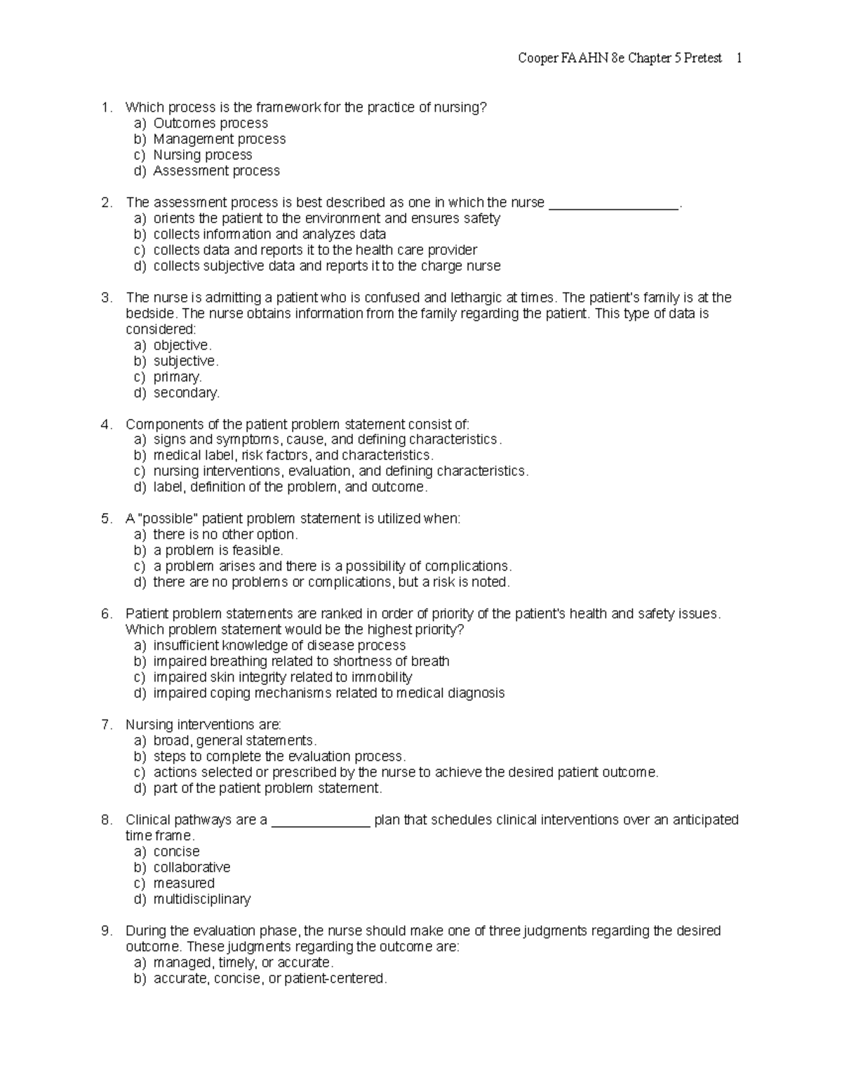 Chapter 005 - Cooper FAAHN 8e Chapter 5 Pretest 1 Which Process Is The ...