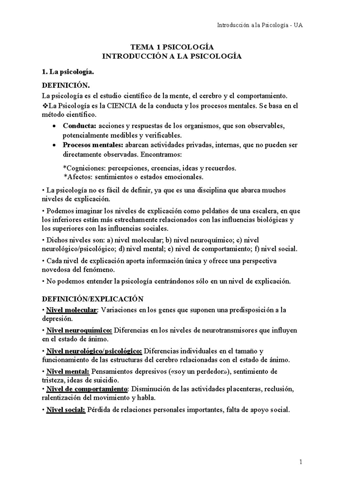 TEMA-1- Psicologia - apuntes - TEMA 1 PSICOLOGÍA INTRODUCCIÓN A LA ...