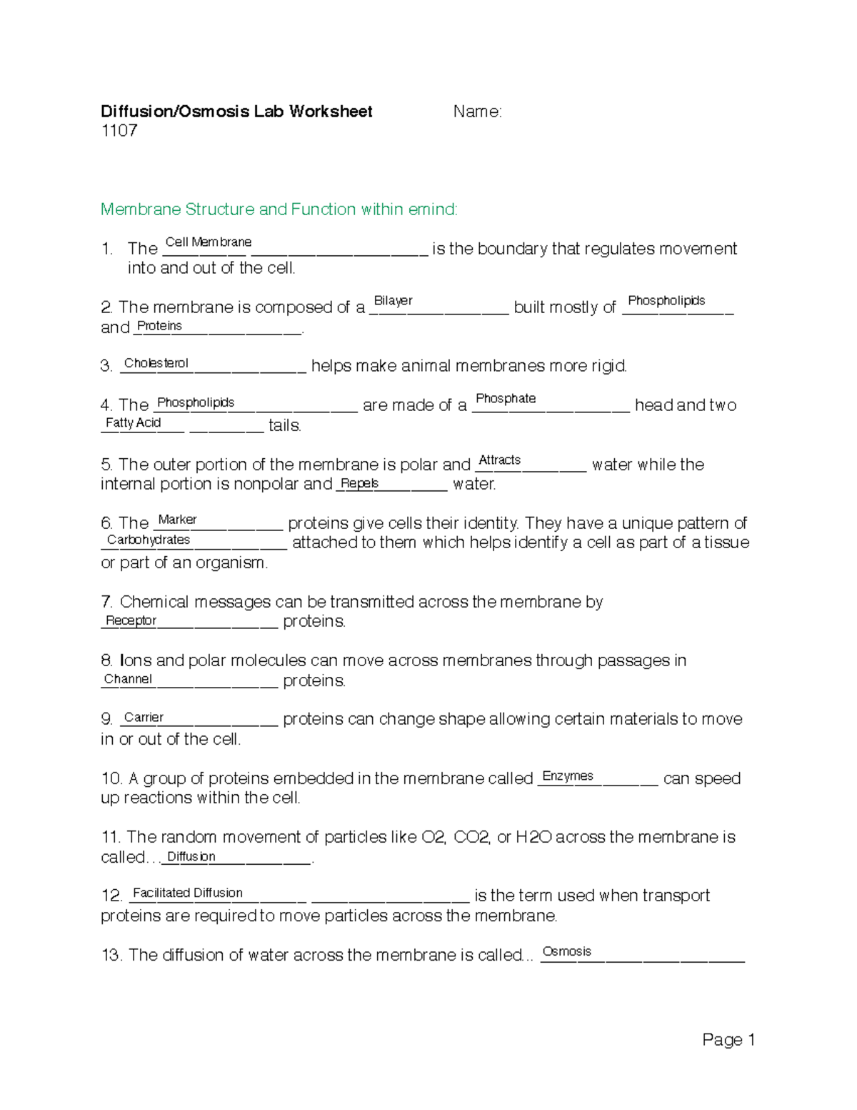 Diffusion+Osmosis bio 1107 Diffusion/Osmosis Lab Worksheet Name 1107
