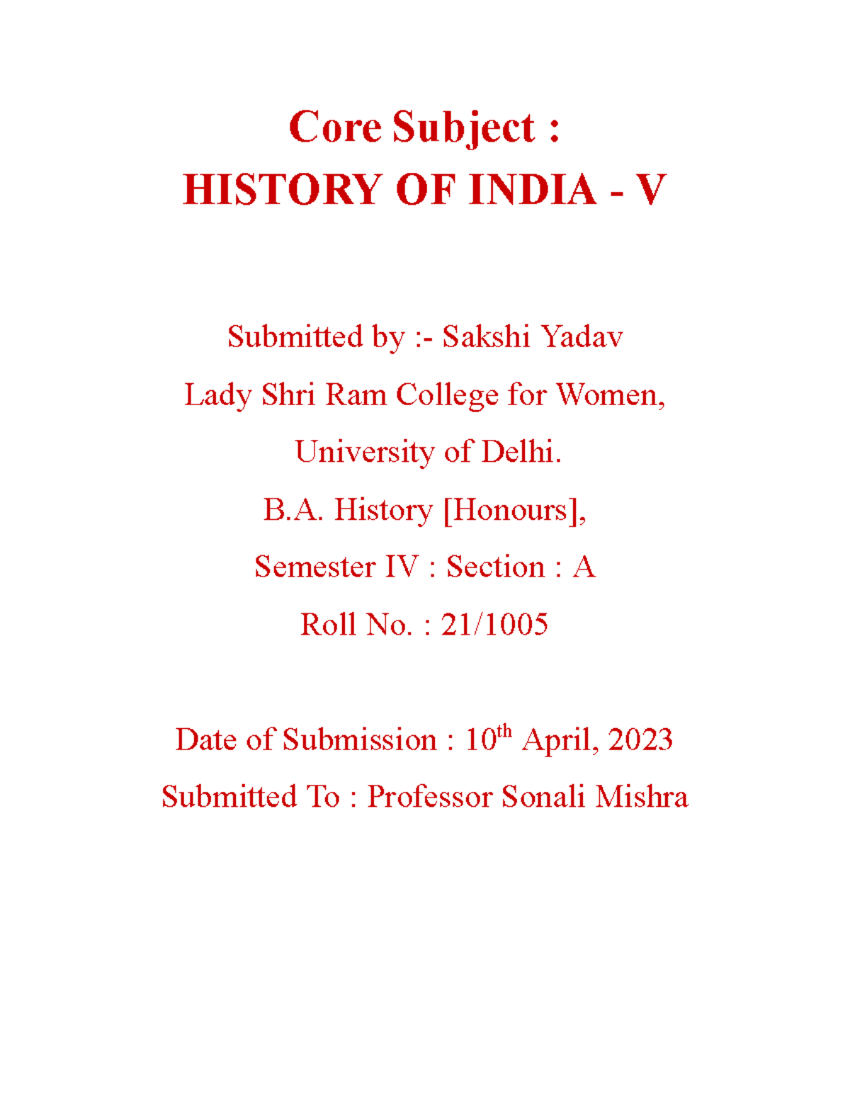 HOI-V Home Assignment - Mughal India - Core Subject : HISTORY OF INDIA ...
