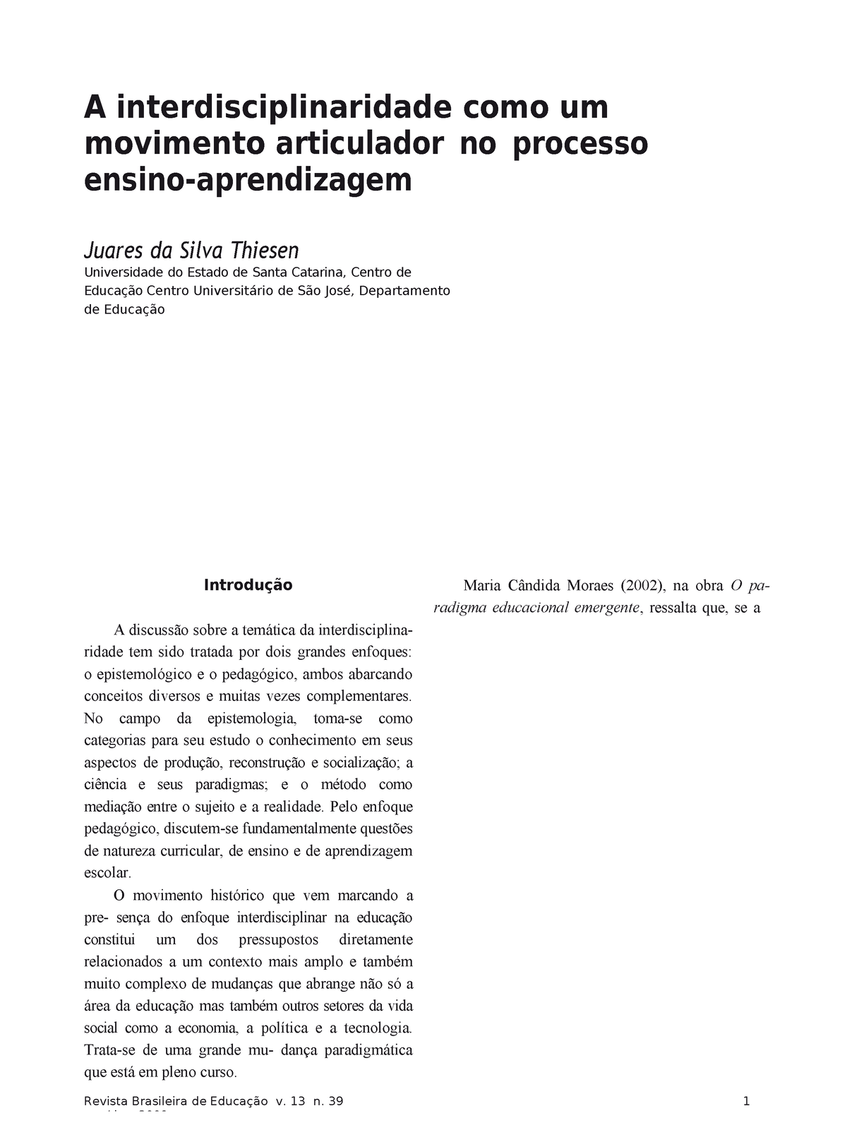 Artigo EST AI Ensino FUND - A Interdisciplinaridade Como Um Movimento ...