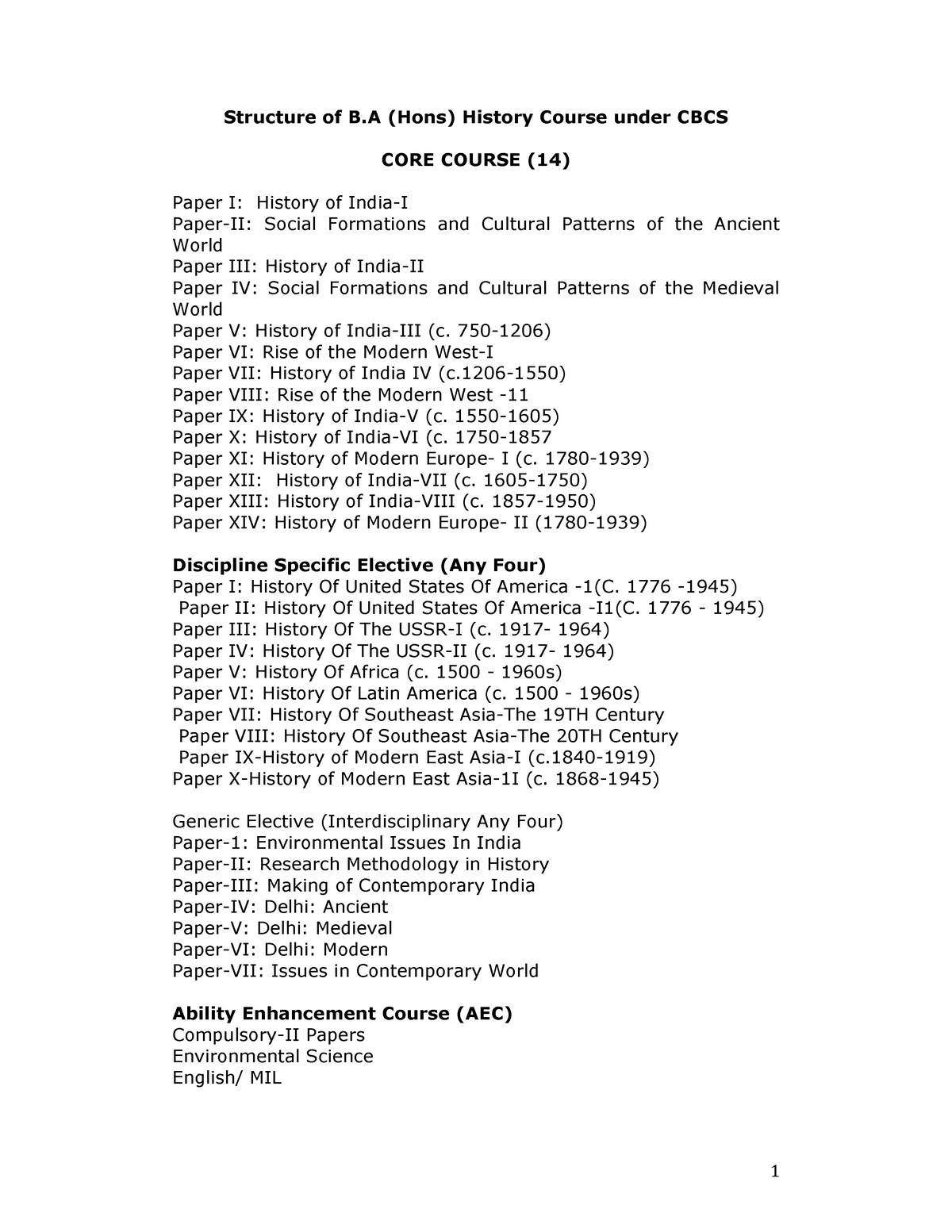 2904310 B.A.-Hons.-History - Structure Of B (Hons) History Course Under ...