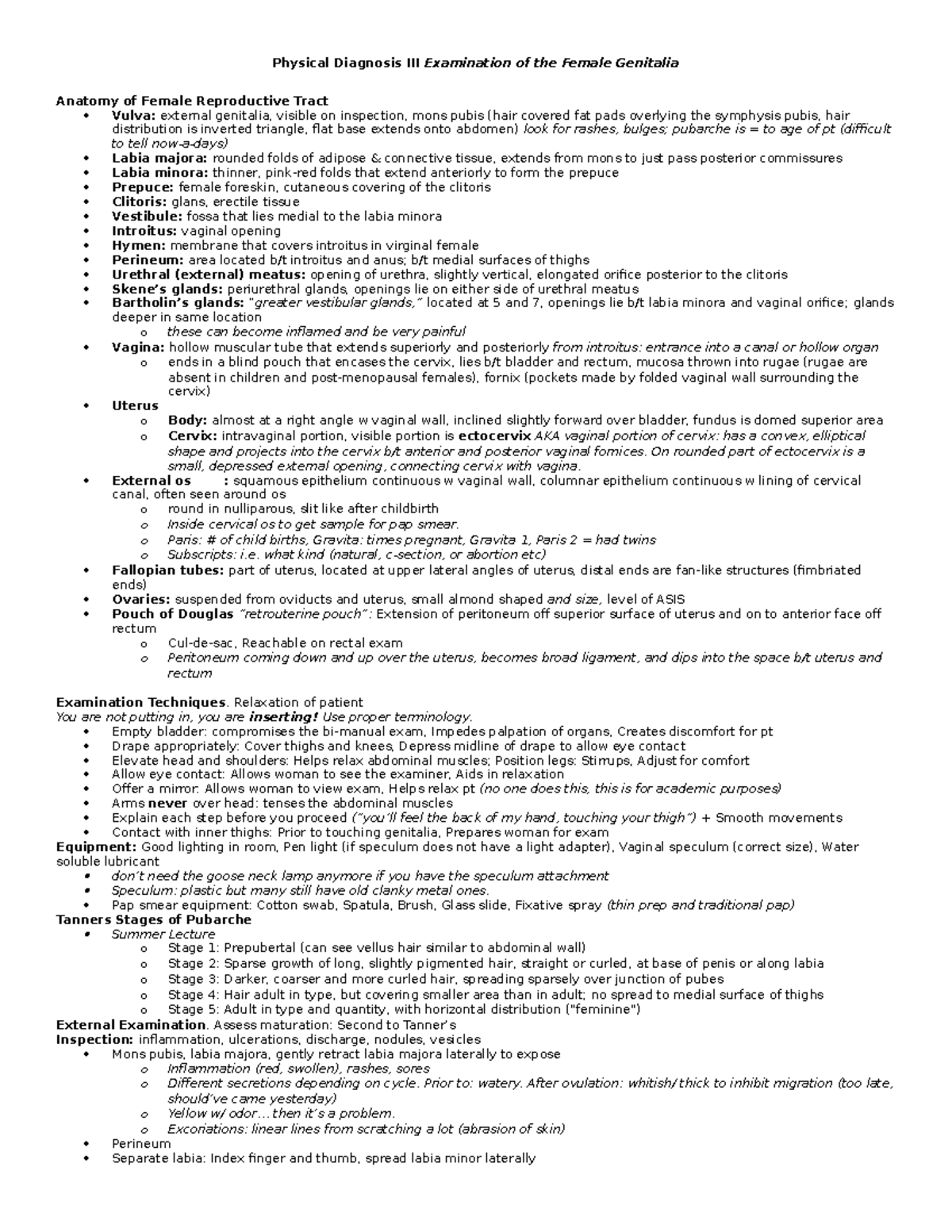 PD3 - female genital exam - Physical Diagnosis III Examination of the ...