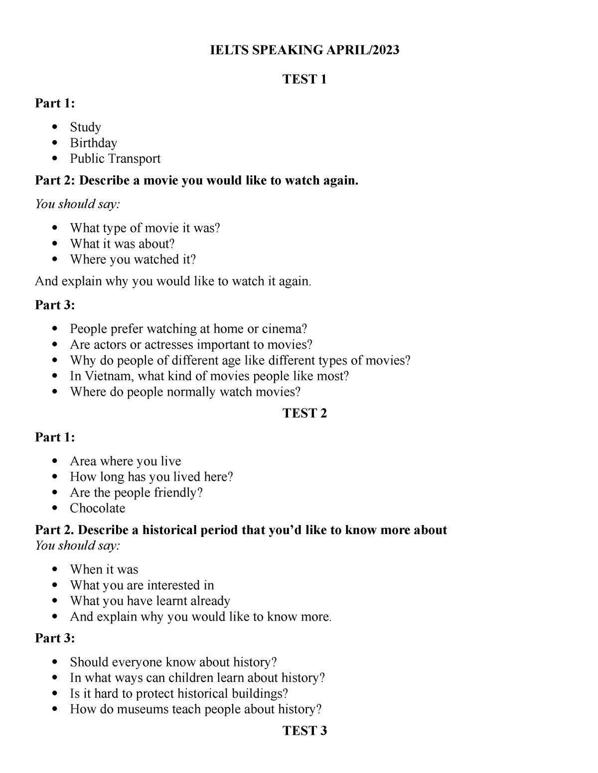 Ielts Speaking April - IELTS SPEAKING APRIL/ TEST 1 Part 1: Study ...