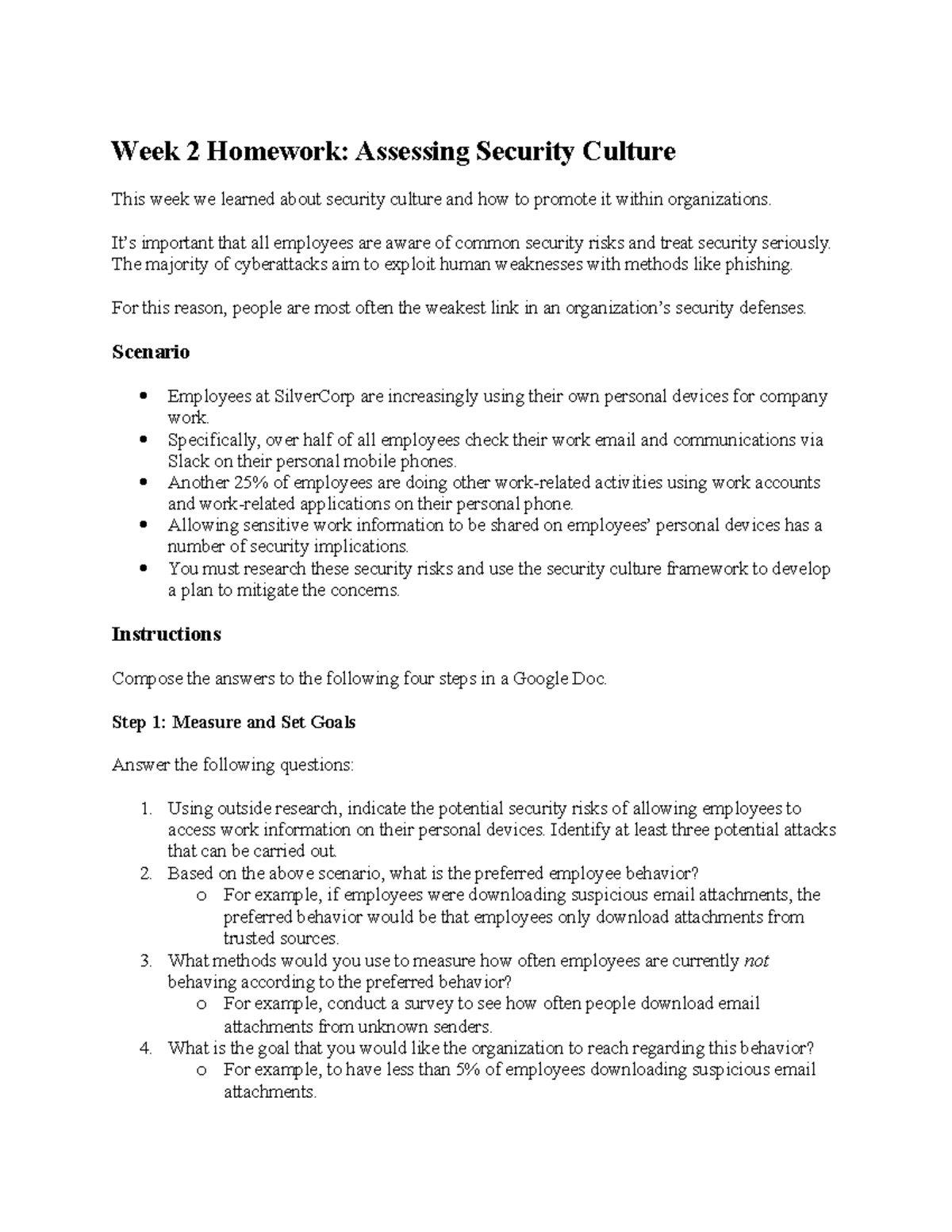 week 2 homework assessing security culture