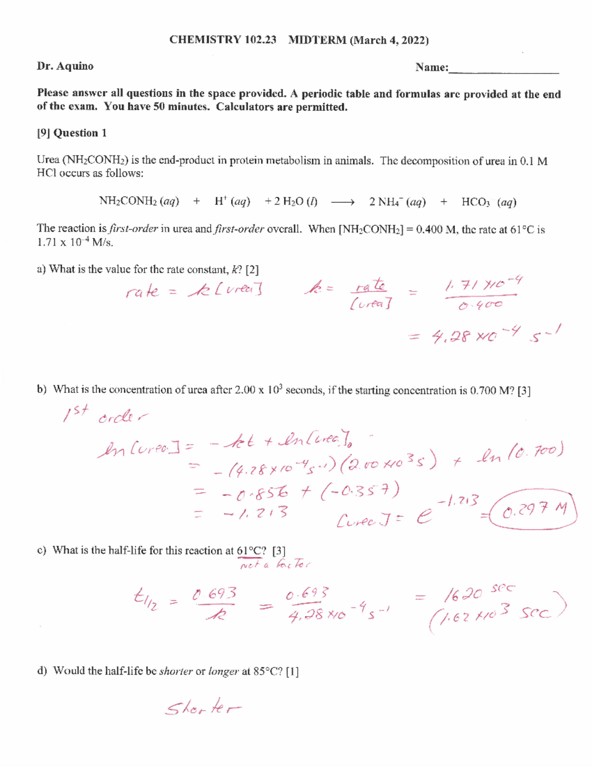 Midterm Solutions - chem 1a03 - Studocu