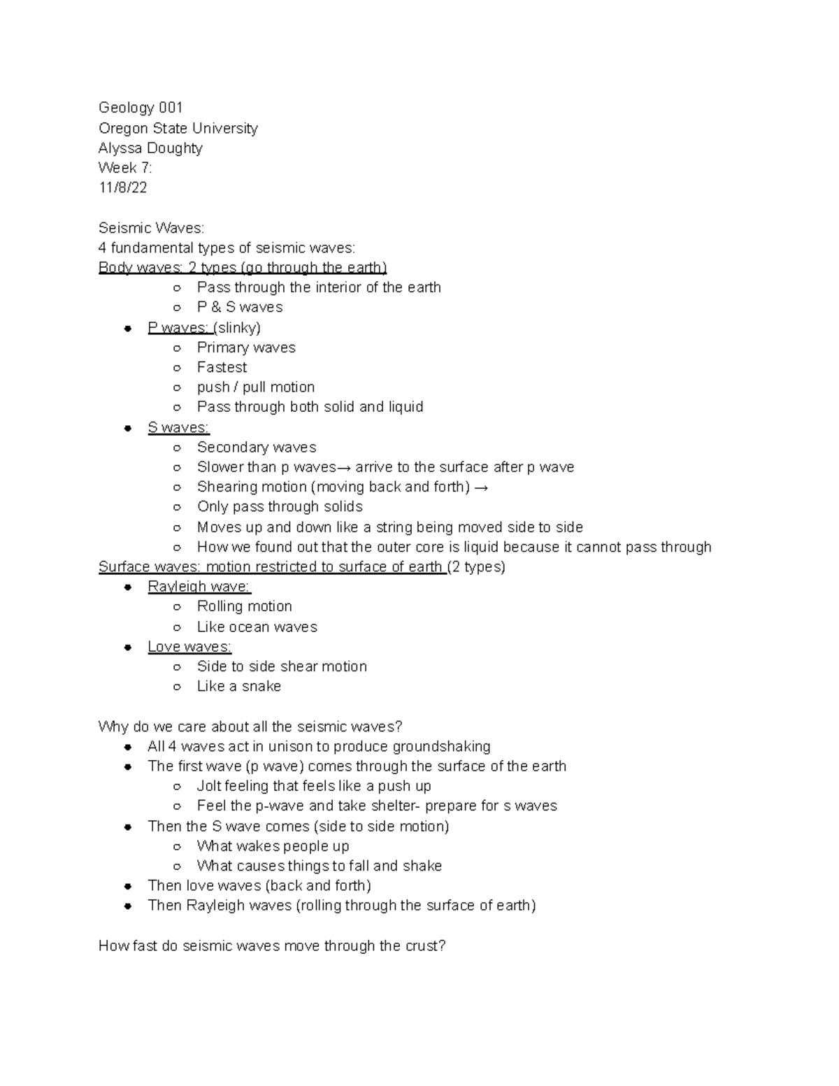 Geology Week 7 Notes week 7 Geology 001 Oregon State University