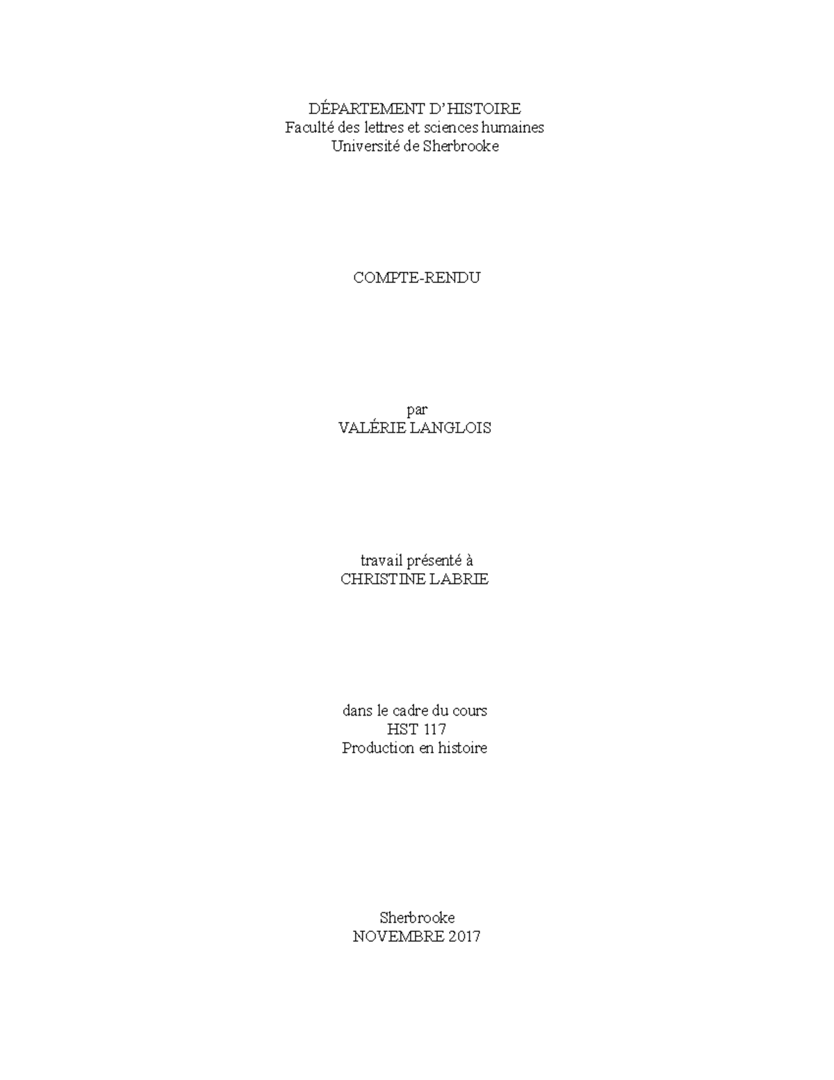 Compte rendu - DÉPARTEMENT D’HISTOIRE Faculté des lettres et sciences ...