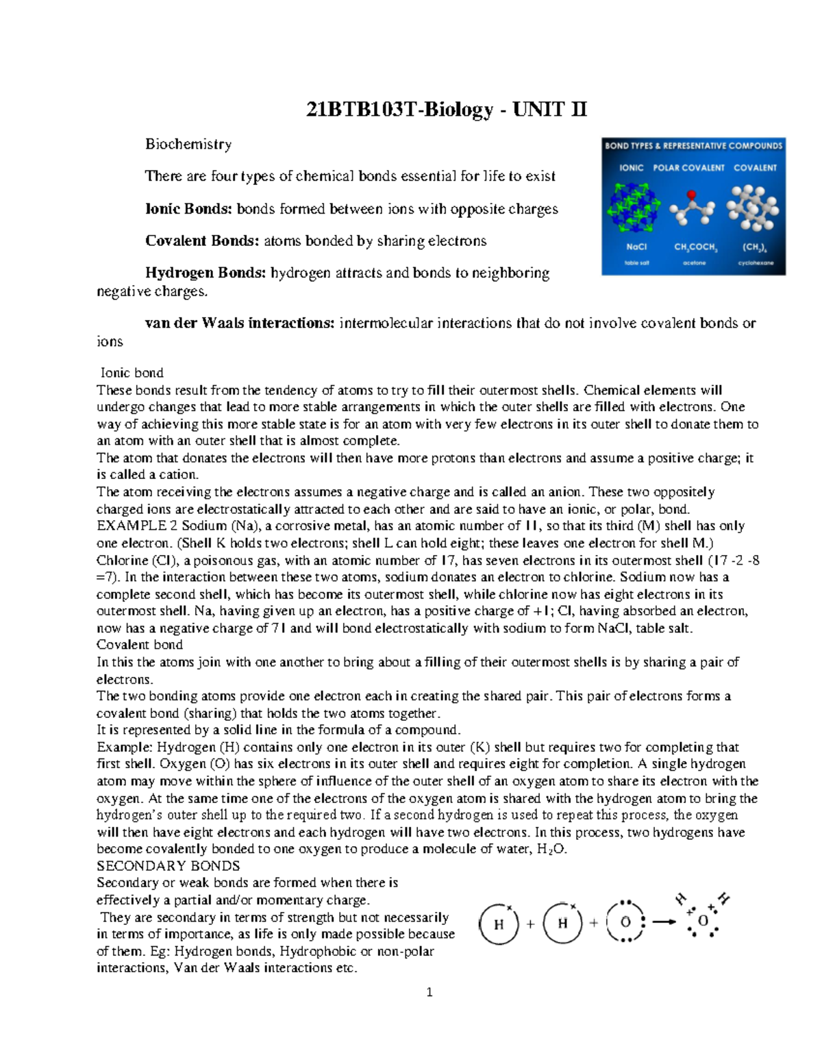 Biomolecules Unit 2 21BTB103TBiology UNIT II Biochemistry There