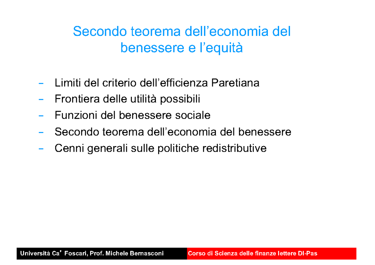 Lez 6 - Secondo teorema delleconomia del benessere e lequità - Secondo
