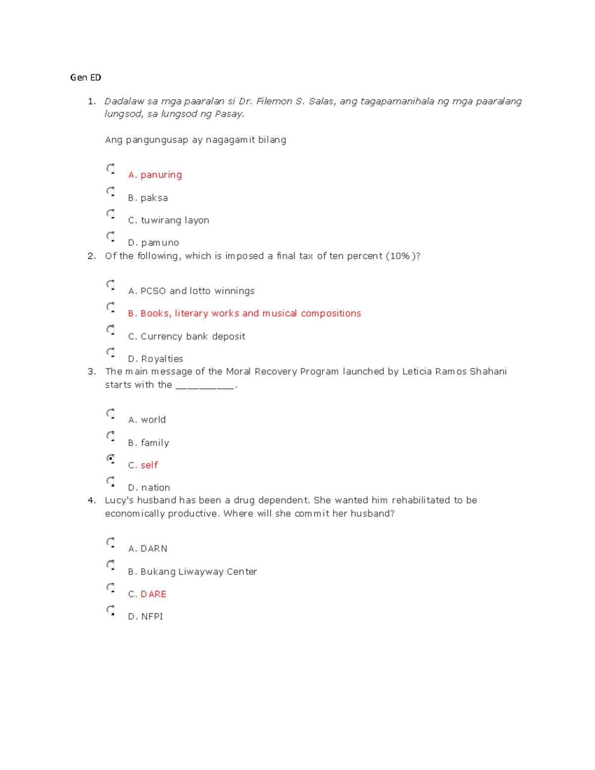 Gen Edu - Set A - General Education LET Reviewer - Gen ED Dadalaw Sa ...