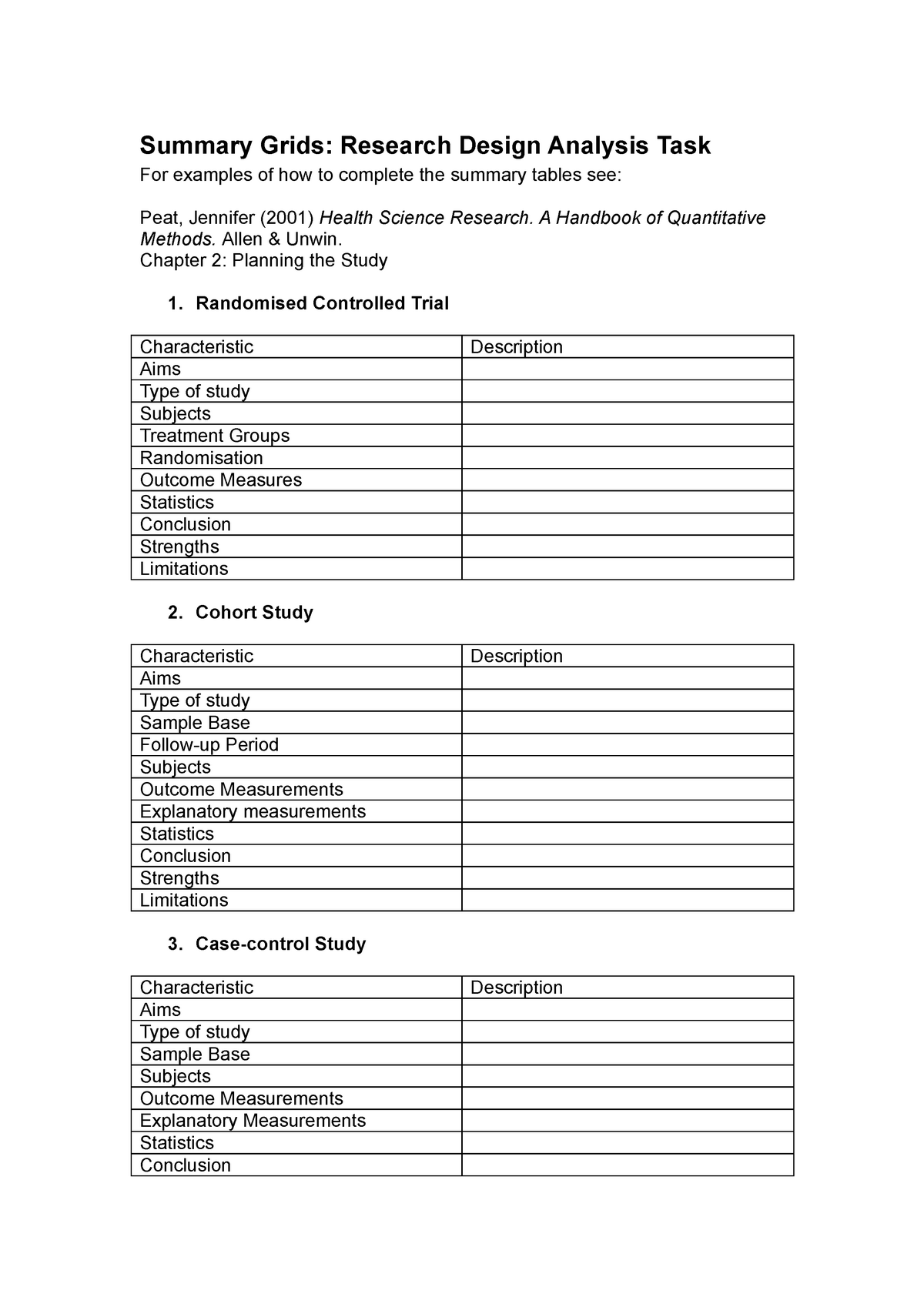 Summary20Grids Summary Grids Research Design Analysis Task For