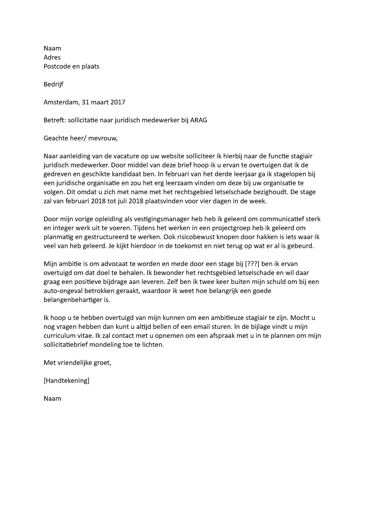 Motivatiebrief Solliciteren Naam Adres Postcode En Plaats Bedrijf Amsterdam 31 Maart 2017 Studeersnel
