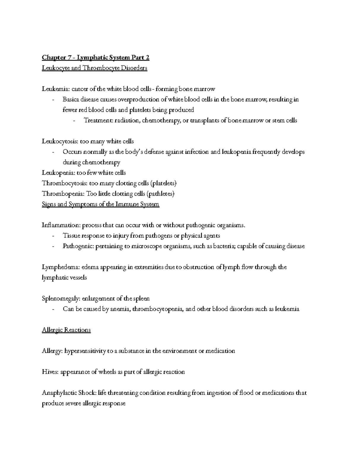 Medical Terminology Notes - Chapter 7 part 3 - Chapter 7 - Lymphatic ...