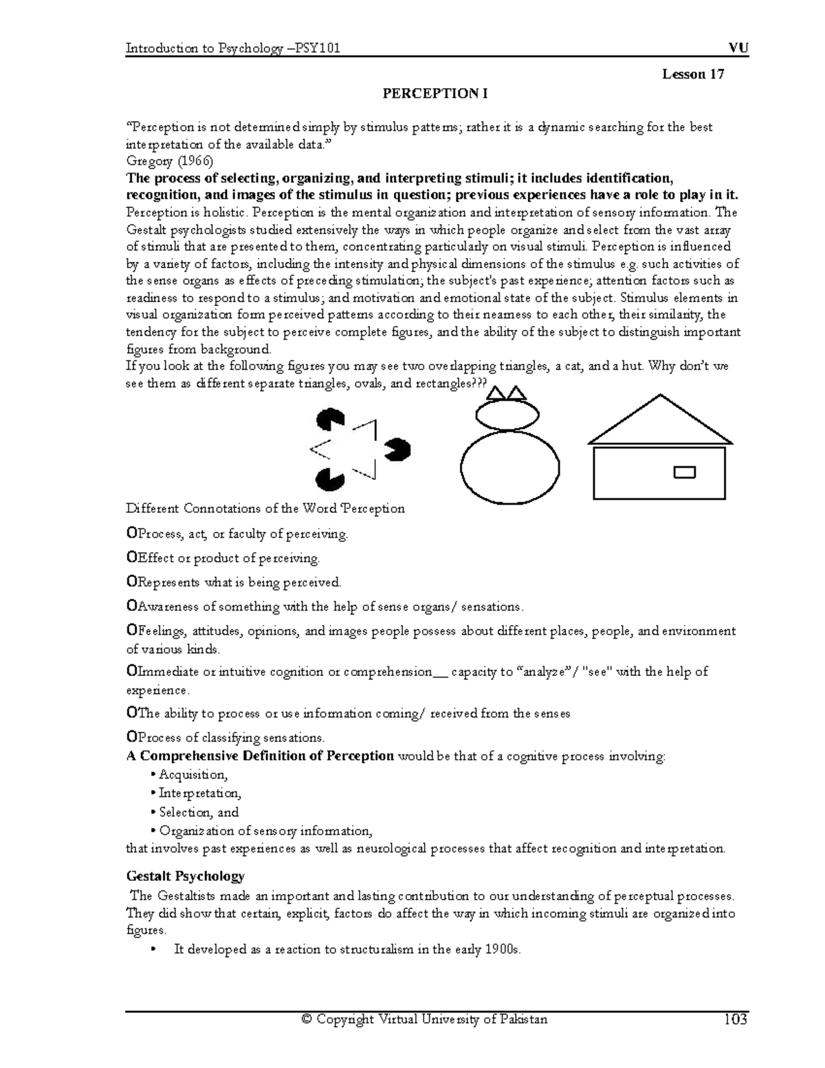 Perception - Lecture notes 8 - PERCEPTION I Lesson 17 “Perception is ...