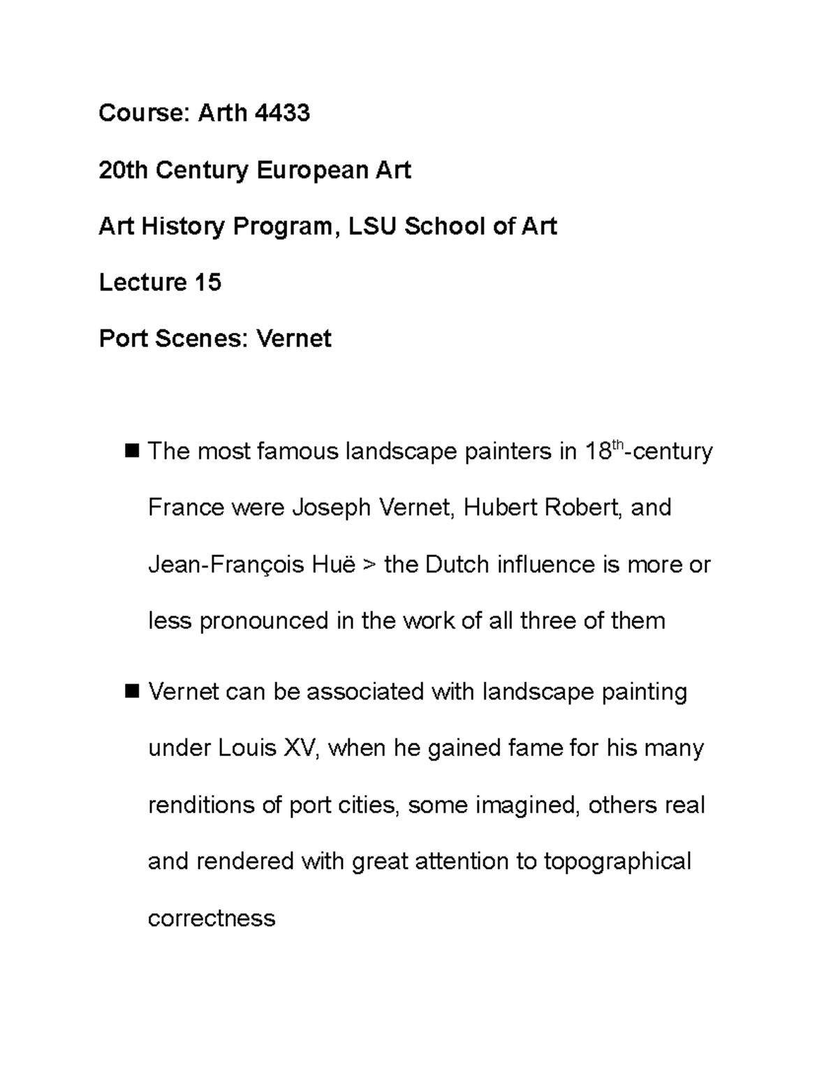 Vernet - notes - Course: Arth 4433 20th Century European Art Art ...