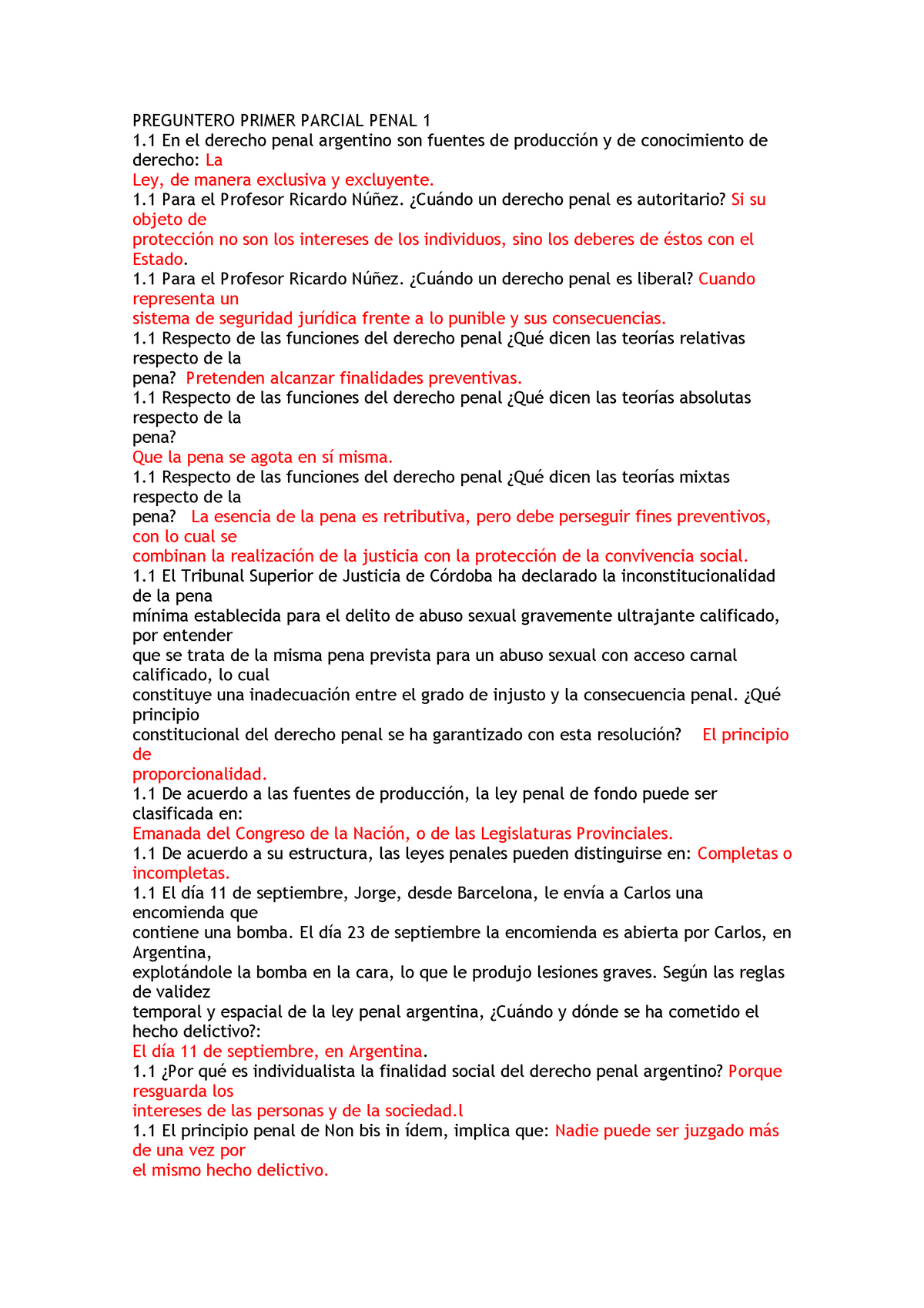 Preguntero Parcial Preguntero Primer Parcial Penal En El Derecho Penal Argentino Son