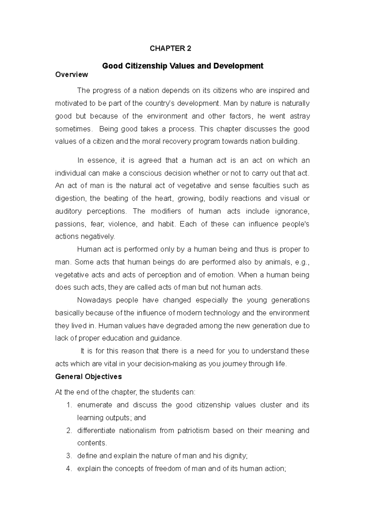 NSTP 1 Chapter 2 nstp module CHAPTER 2 Good Citizenship Values and