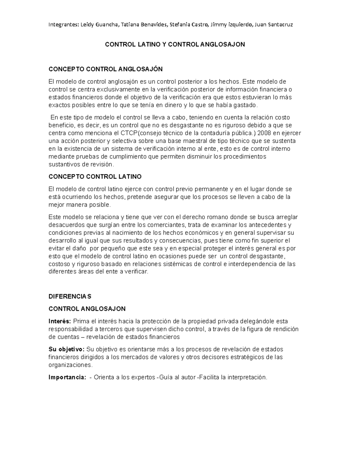 Control Latino Y Control Anglosajon Integrantes Leidy Guancha