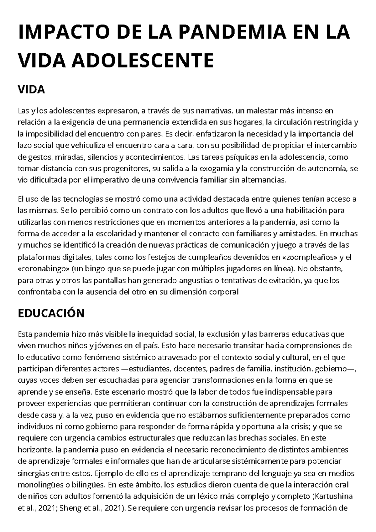 Impacto DE LA Pandemia EN LA VIDA Adolescente - IMPACTO DE LA PANDEMIA ...