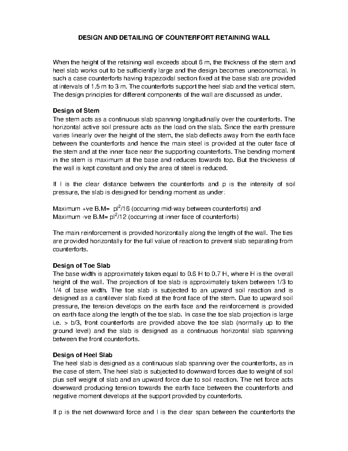 Counterfort Retaining WALL MCN DESIGN AND DETAILING OF COUNTERFORT