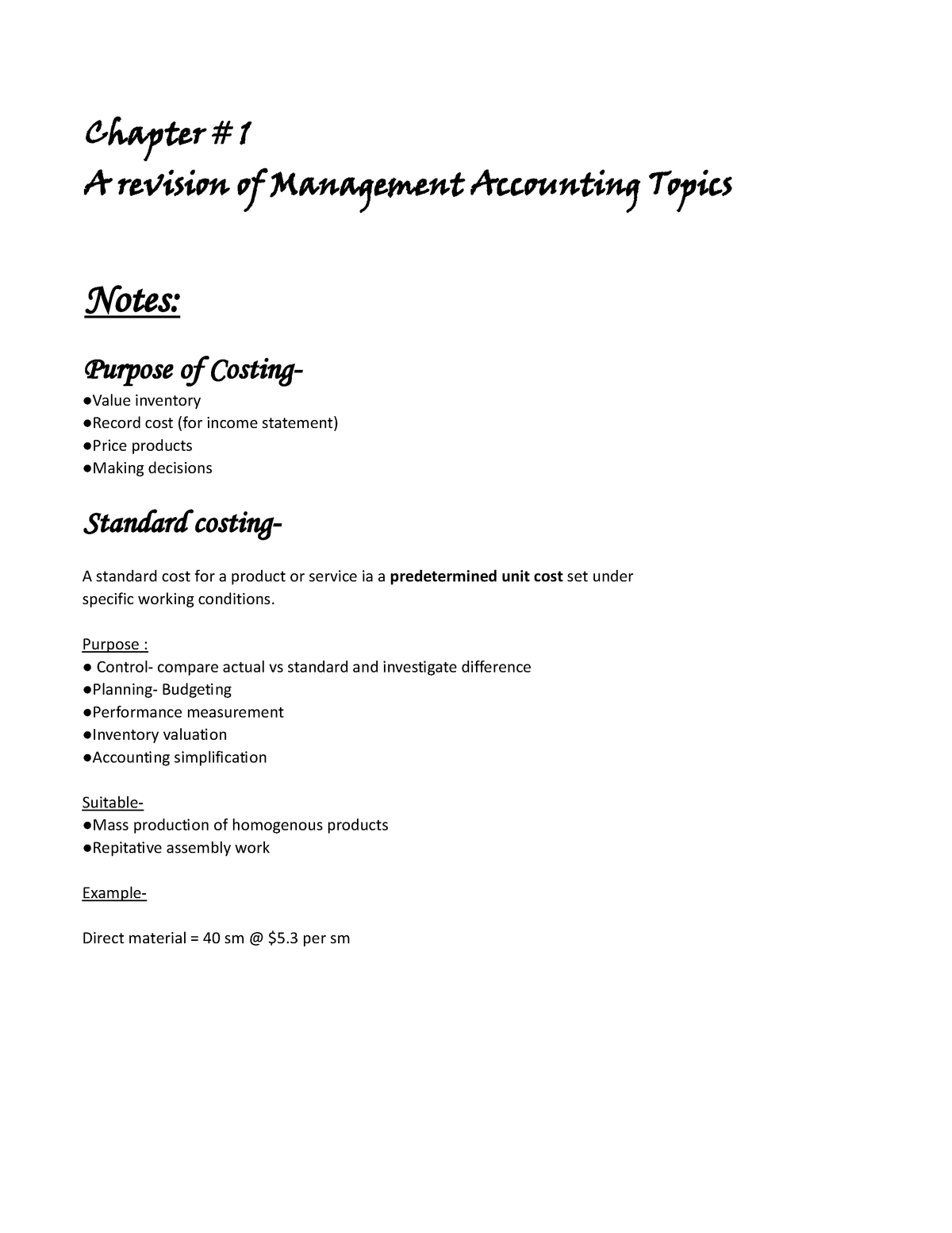 management accounting assignment topics