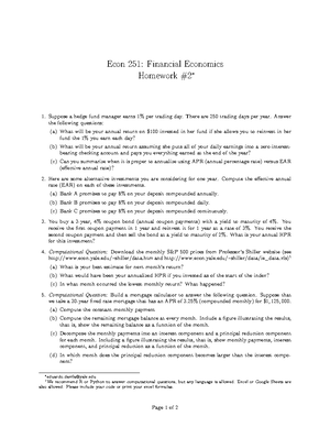 01 homework - PROBLEM SET 1 - Econ 251: Financial Economics Homework ∗ ...