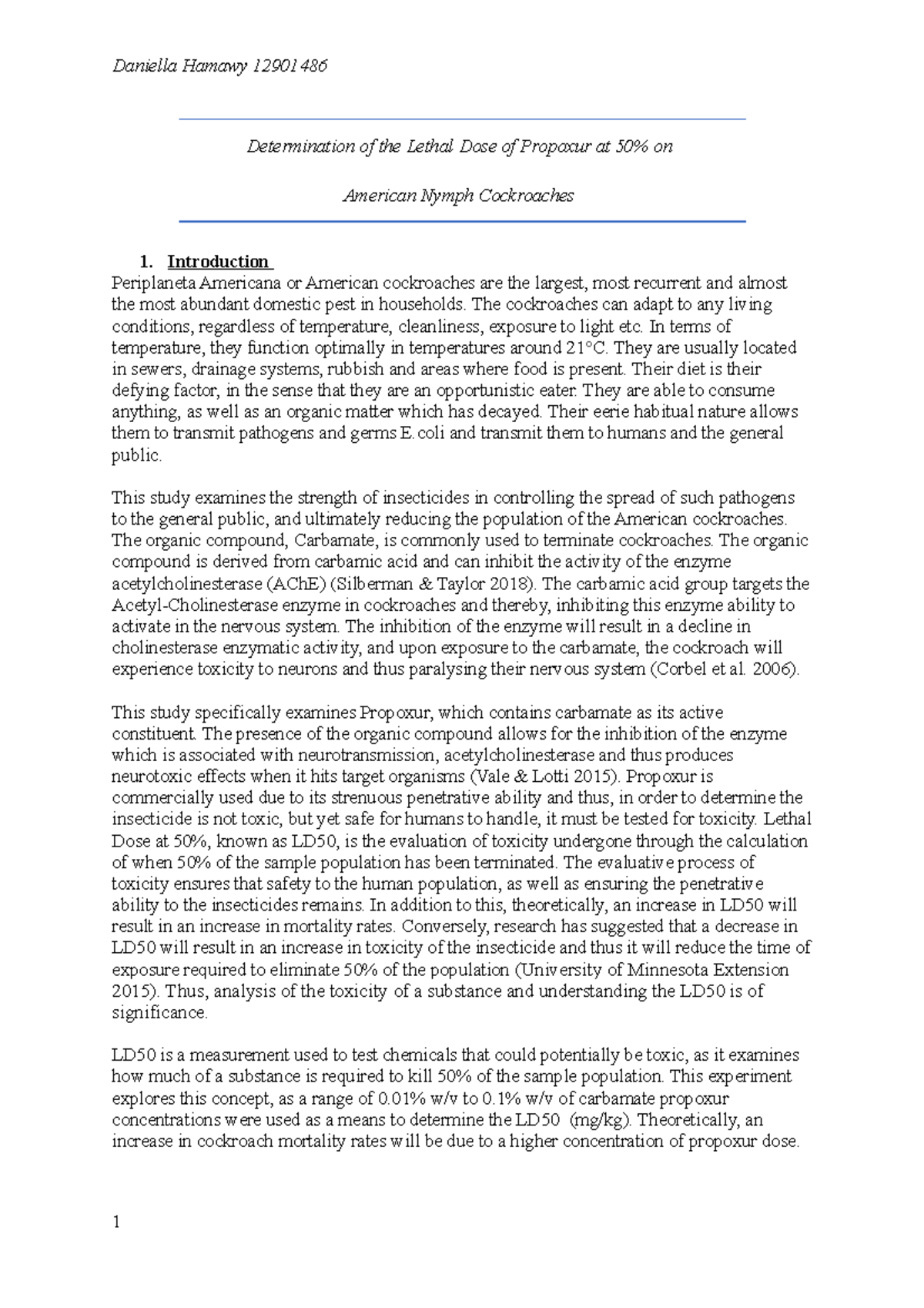 LD50 determination - LD50 report - lost a couple of marks on some ...