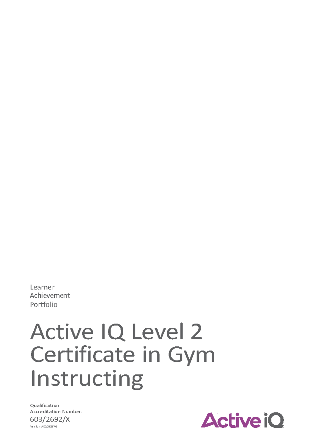 To Learn - Free - Learner Achievement Portfolio Active IQ Level 2 ...