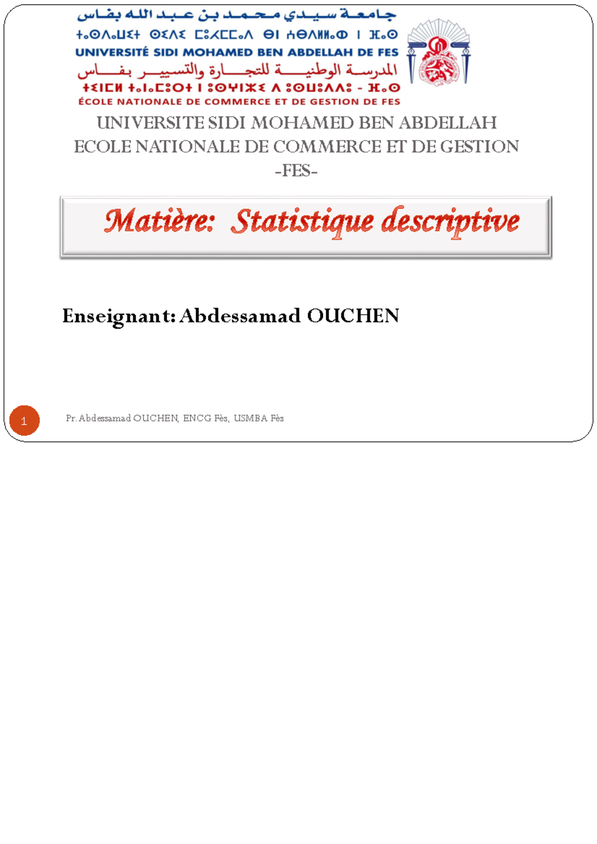 Cours De Statistique Descriptive-Semestre 2-ENCG Fès-Pr. Abdessamad ...