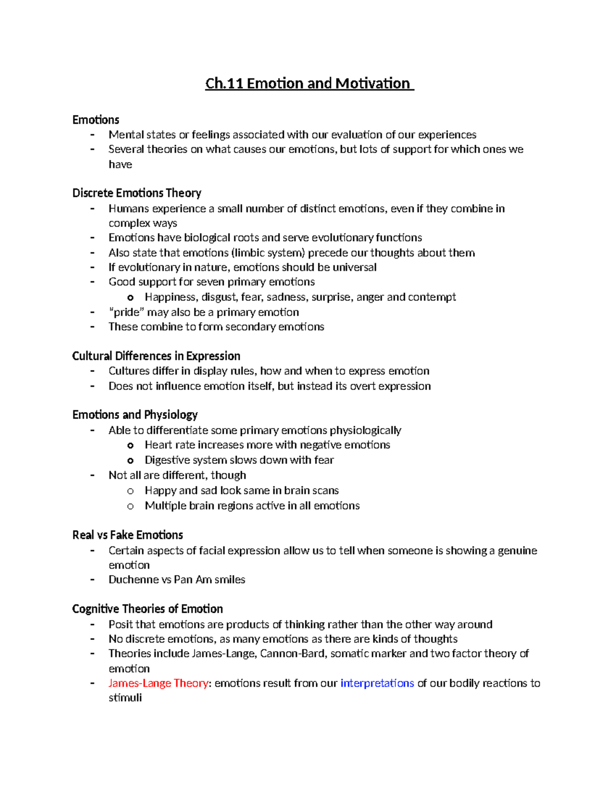 Ch.11 Emotion and Motivation - Ch Emotion and Motivation Emotions ...