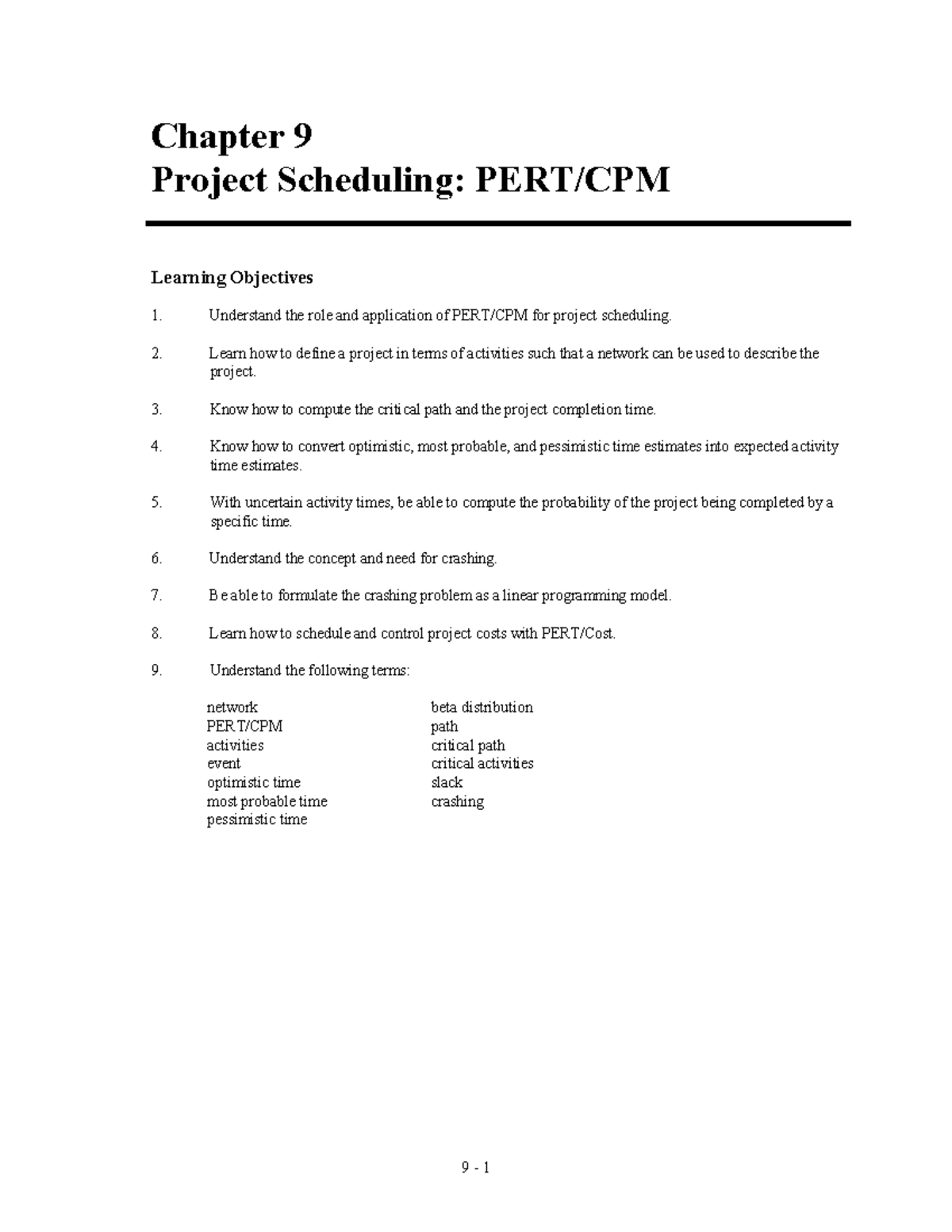 PERT-CPM - &KDSWHU 3URMHFW 6FKHGXOLQJ 3(57 &30 /HDUQLQJ 2EMHFWLYHV ...