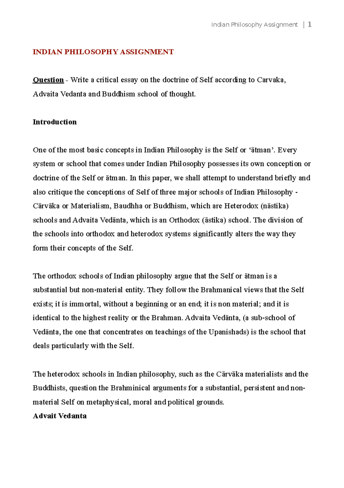 Notes Of Ba Hons Philosophy Indian Philosophy Assignment Question