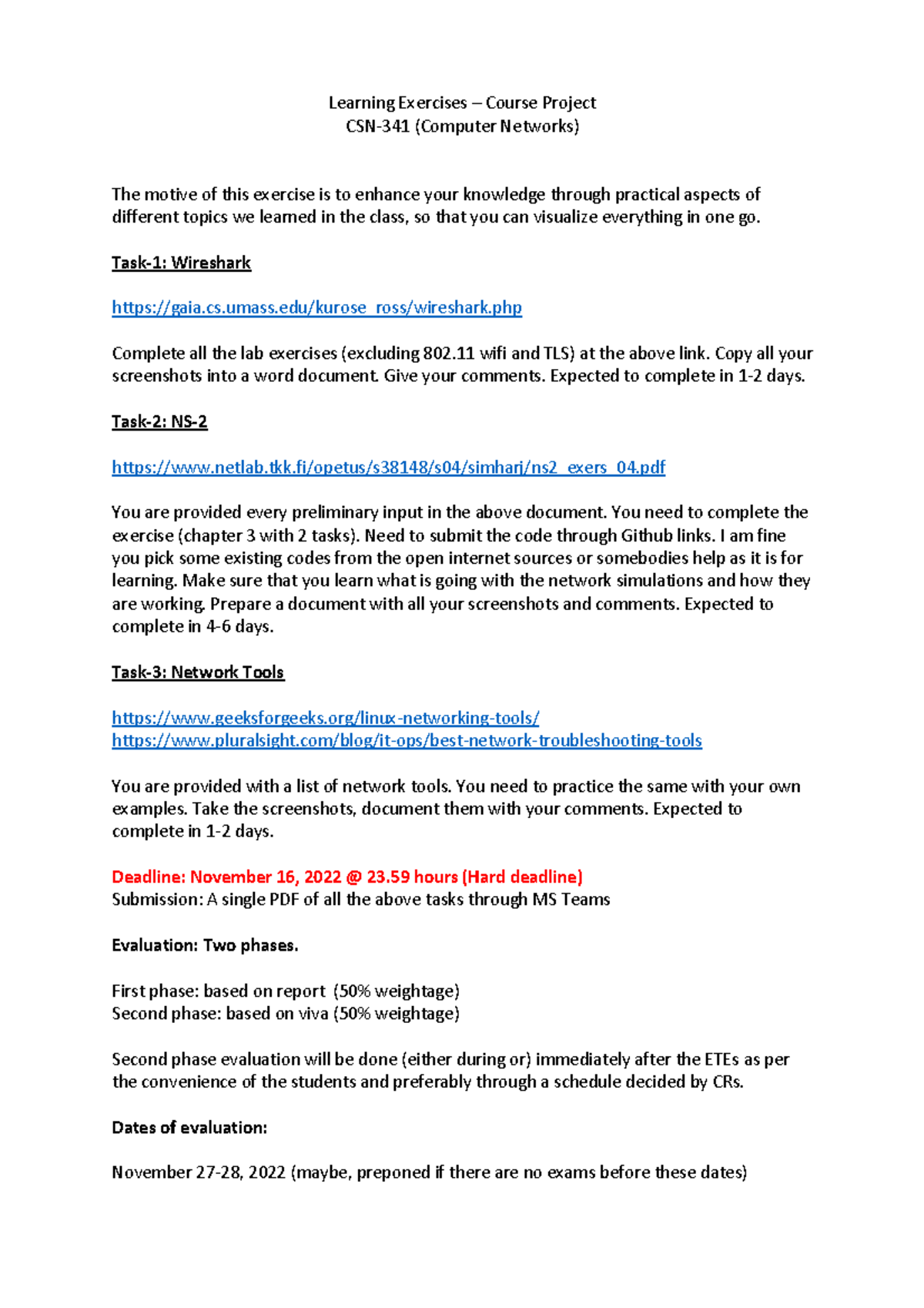 20221104 CSN341 CN Lab Exercises Project Learning Exercises Course