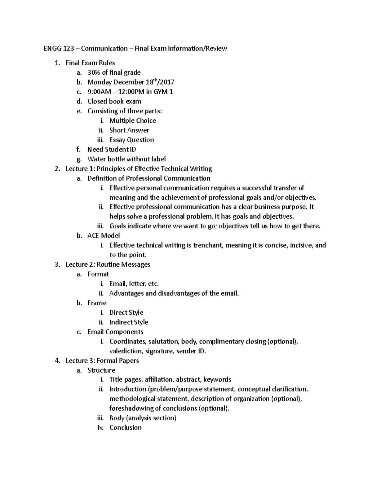 Final Exam Information-Review - Final Exam Rules a. 30% of final grade ...