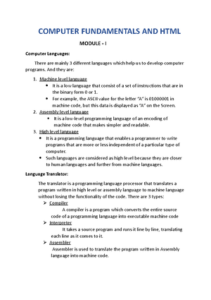 Module 2 - Complementary computer course - Computer fundamentals and ...