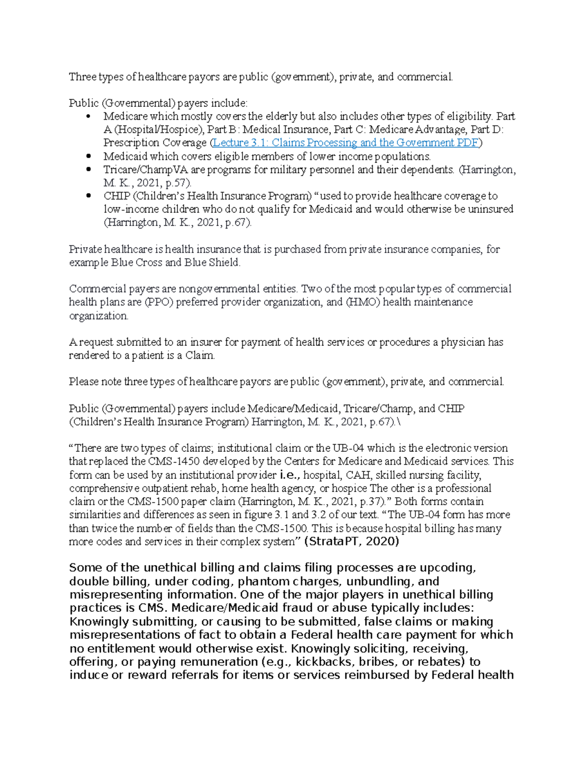 Three types of payors - HCM345 - SNHU - Studocu