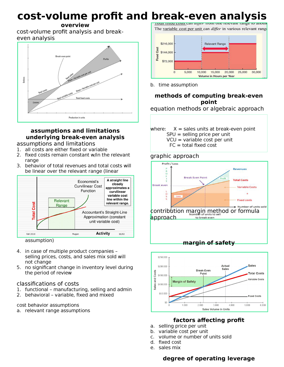 Cost Volume Profit Analysis And Break Even - Cost-volume Profit And ...