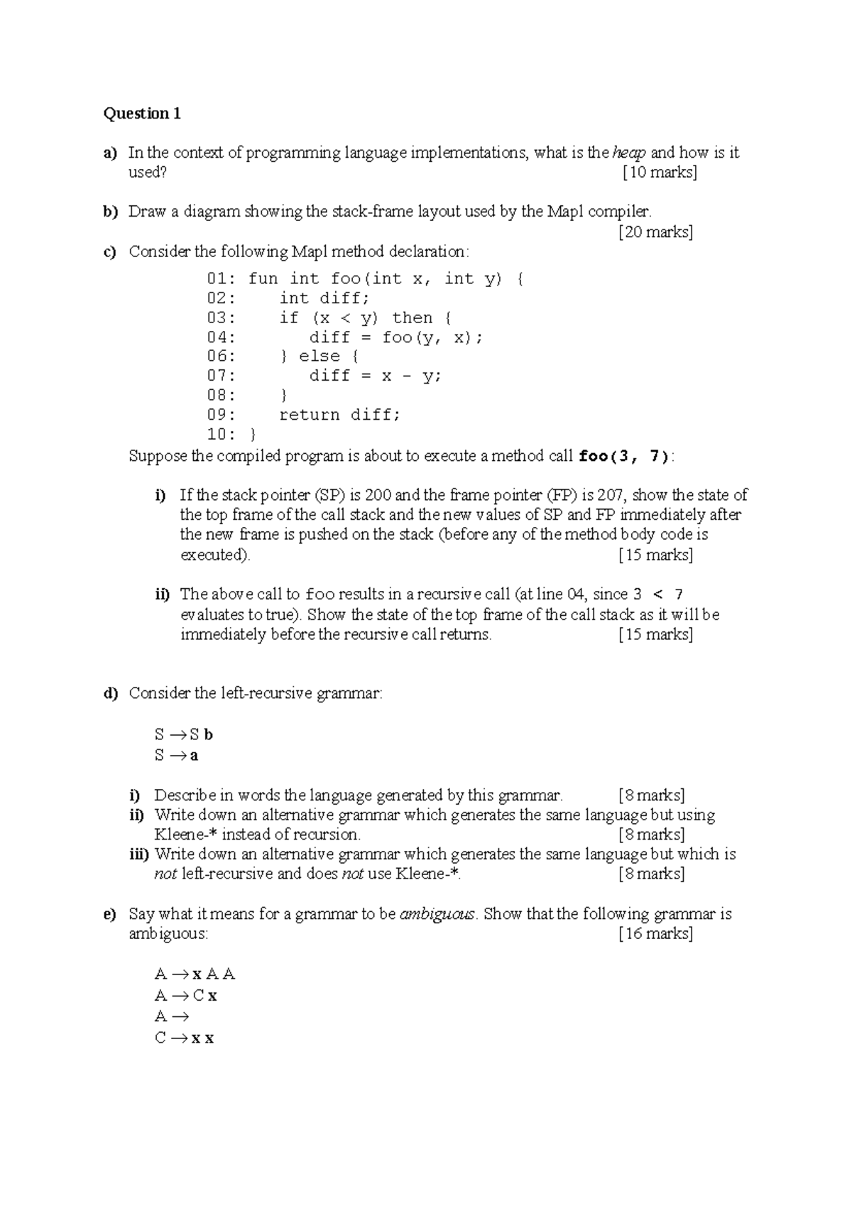 Sample practice Exam 14 May 2019 Questions Question 1 A In The