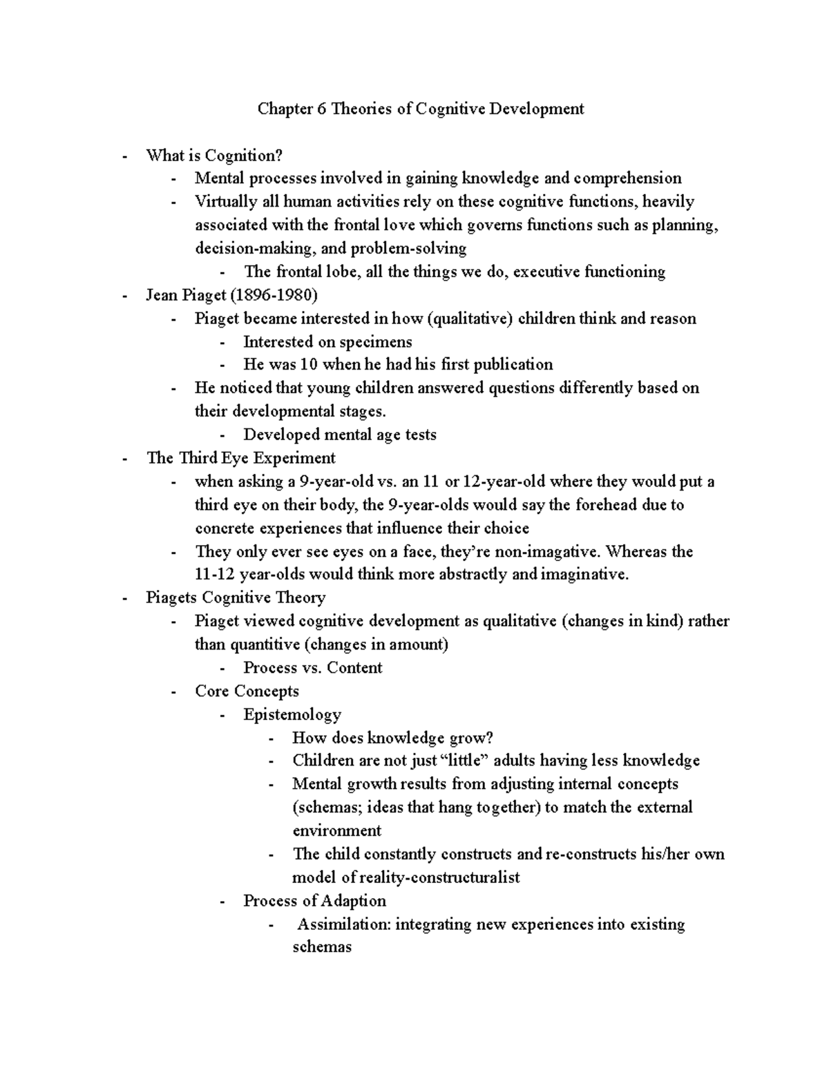 PSY2105-6 - Chapter 6 notes - Chapter 6 Theories of Cognitive ...
