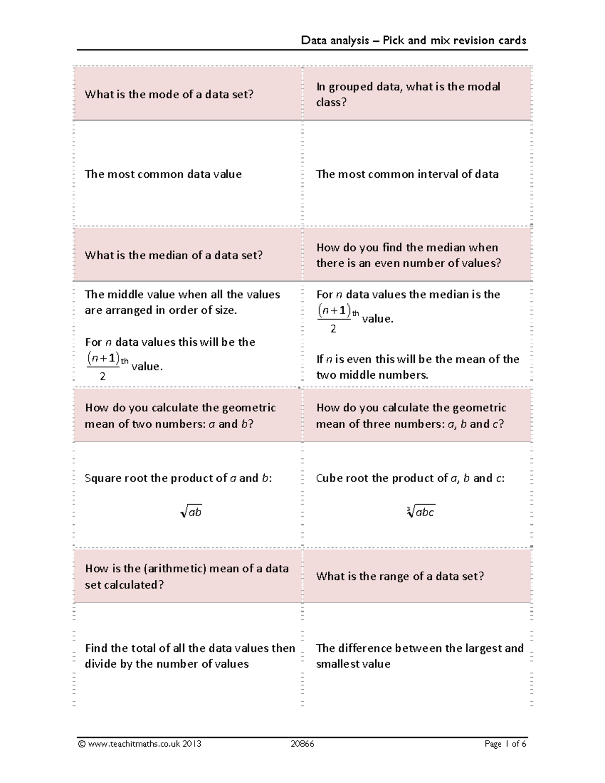Data Analysis Revision Cards - Studocu