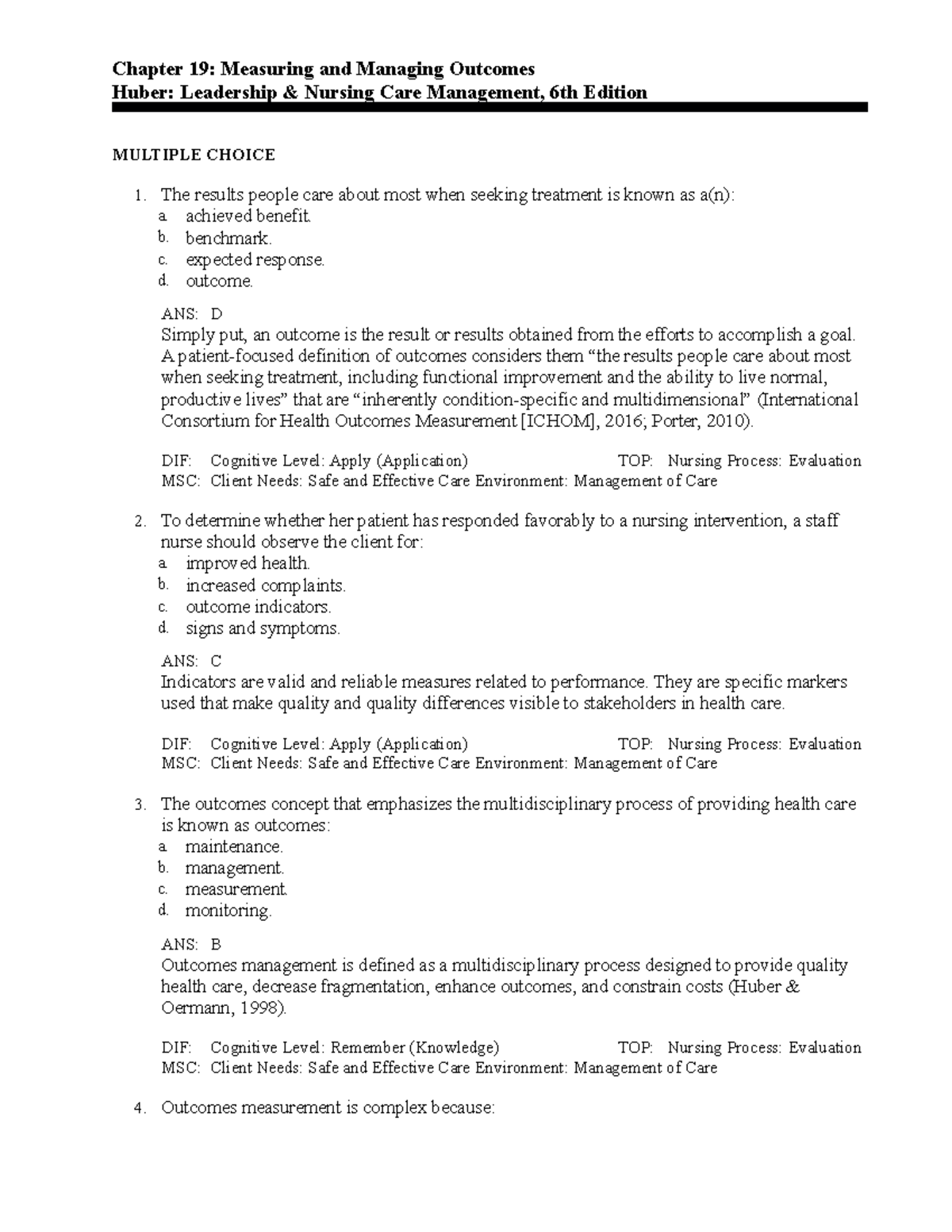 C19 - FBDGH.L/K - Chapter 19: Measuring and Managing Outcomes Huber ...