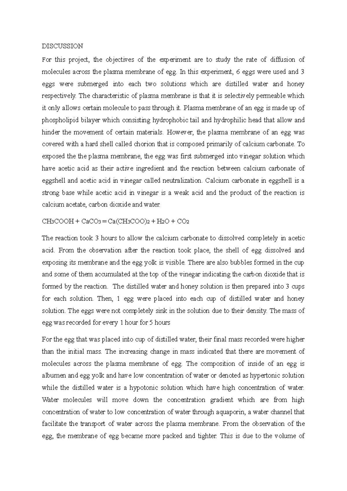 Discussion MINI Project BIO - DISCUSSION For this project, the ...