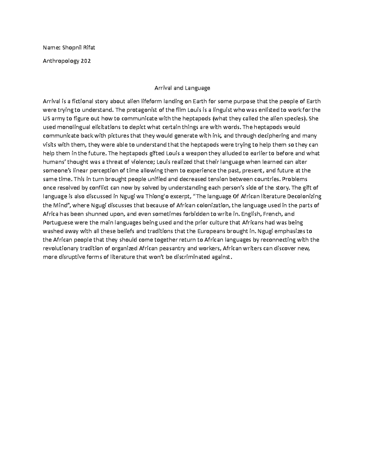 Arrival and Language - Random Assignment - Name: Shopnil Rifat ...