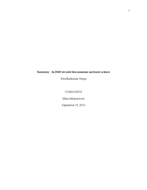 Assignment 1 Summary We Need More Science Less Nonsense 1 Summary In 18 We Need Less Studocu