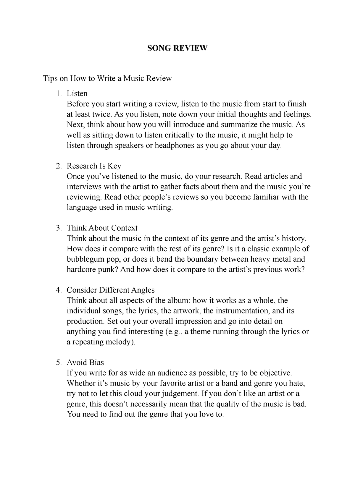 music review essay example spm