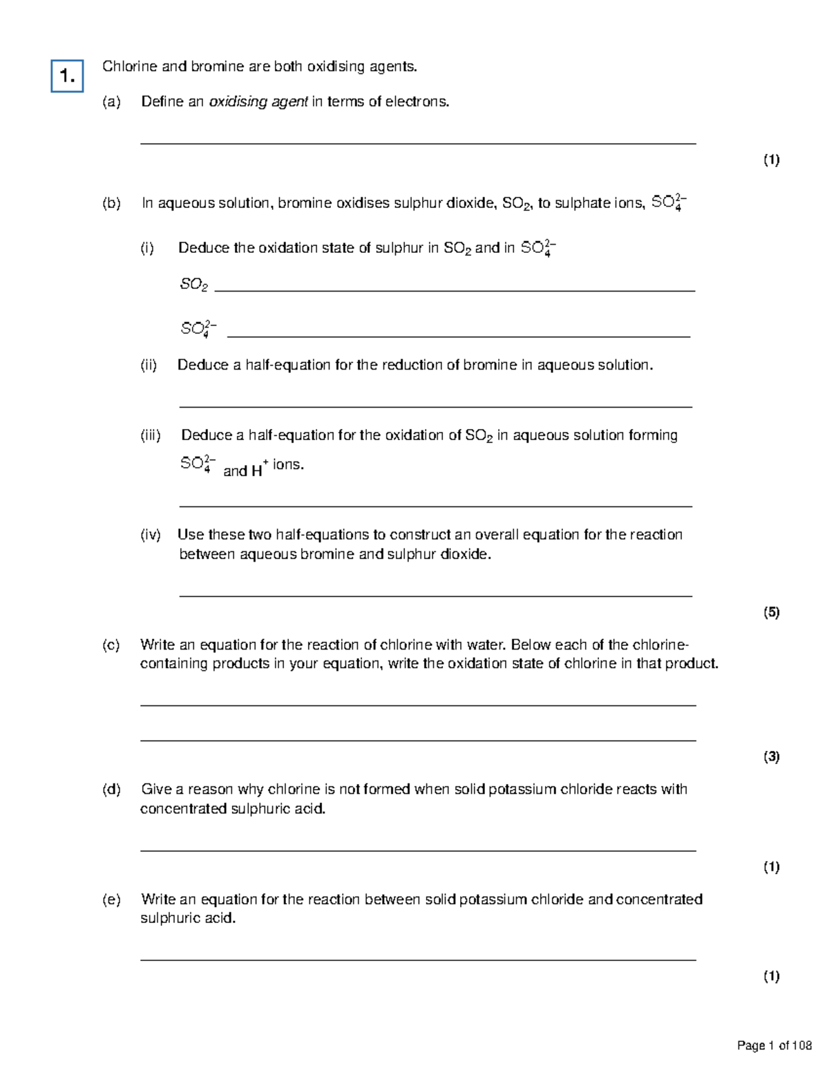 3.1.7 Oxidationreductionredox eqns Chlorine and bromine are both